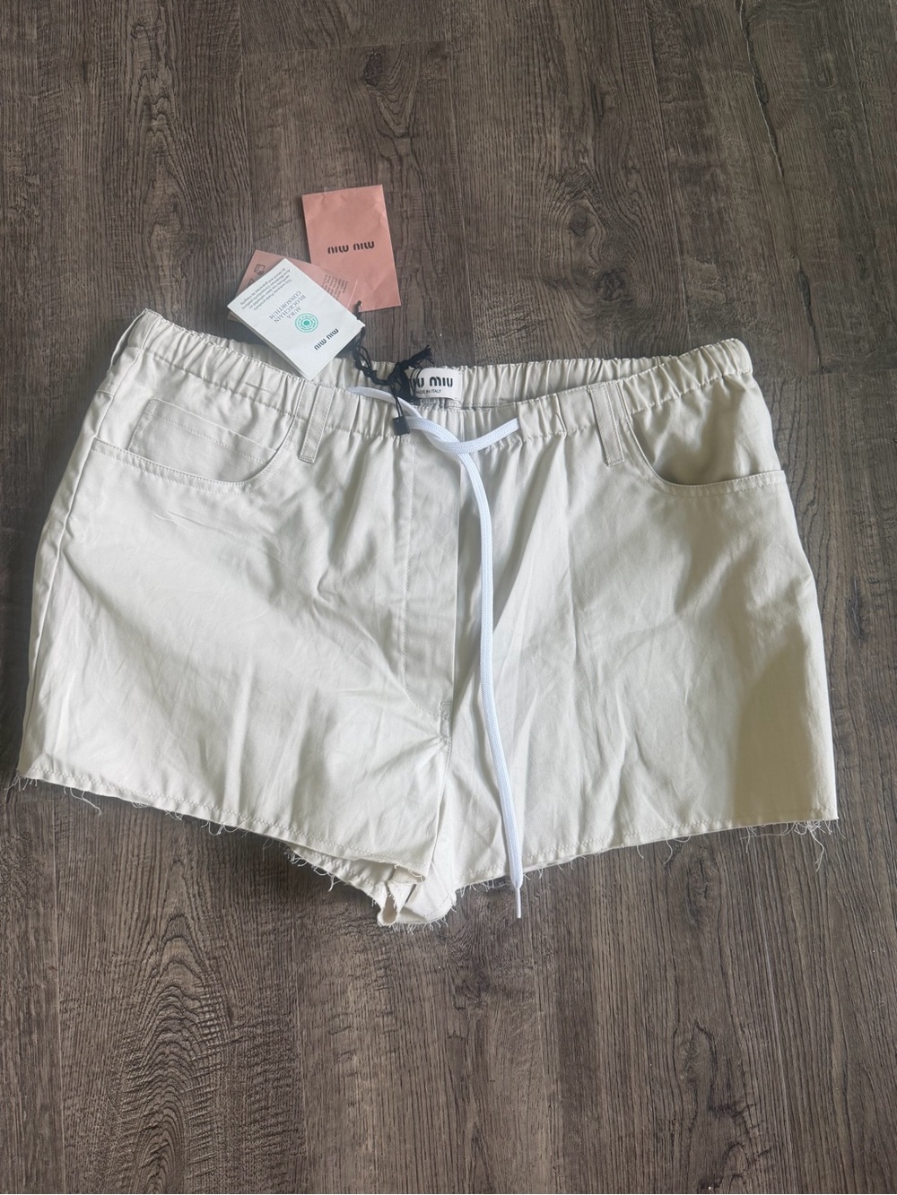 Miu Miu Cream Drawstring Linen Shorts Sz 42